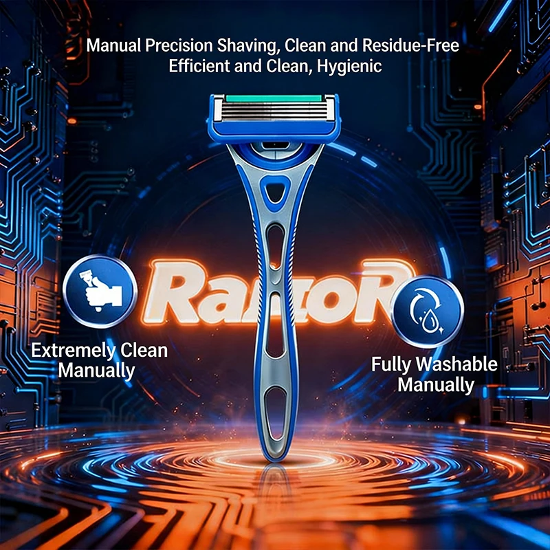 Blaues Multi-Pack Herren-Rasierer, 5-Klingen-System Importiert aus Deutschland, ABS-Rutschfester Griff für den Täglichen Gebrauch Image