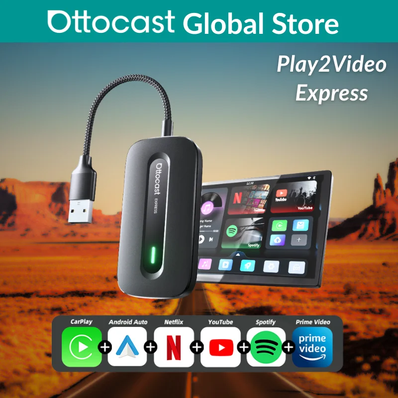 Ottocast Play 2 Video Express Android 12 AI Box Wireless CarPlay Android Auto Netflix YouTube Video Streaming Adapter für Audi Kia Image