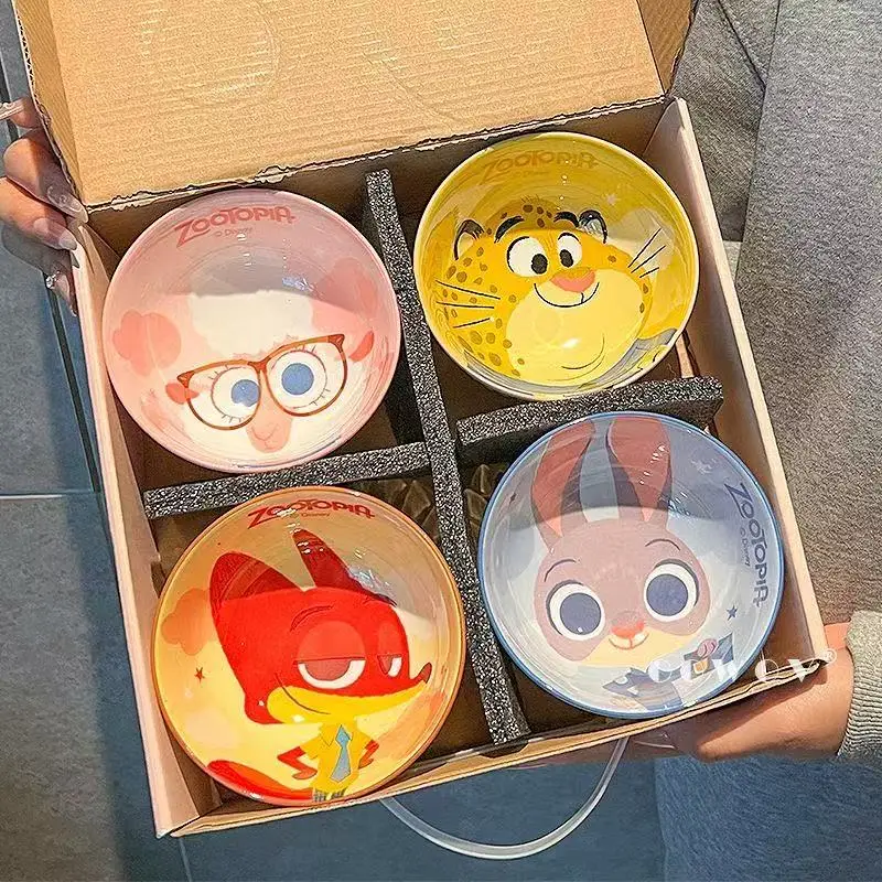 Cartoon Cartoon Toy Animal City Ceramic Bowl 4Pcs Couple Household Items Small Bowl Birthday Gift Gift Gift Box.