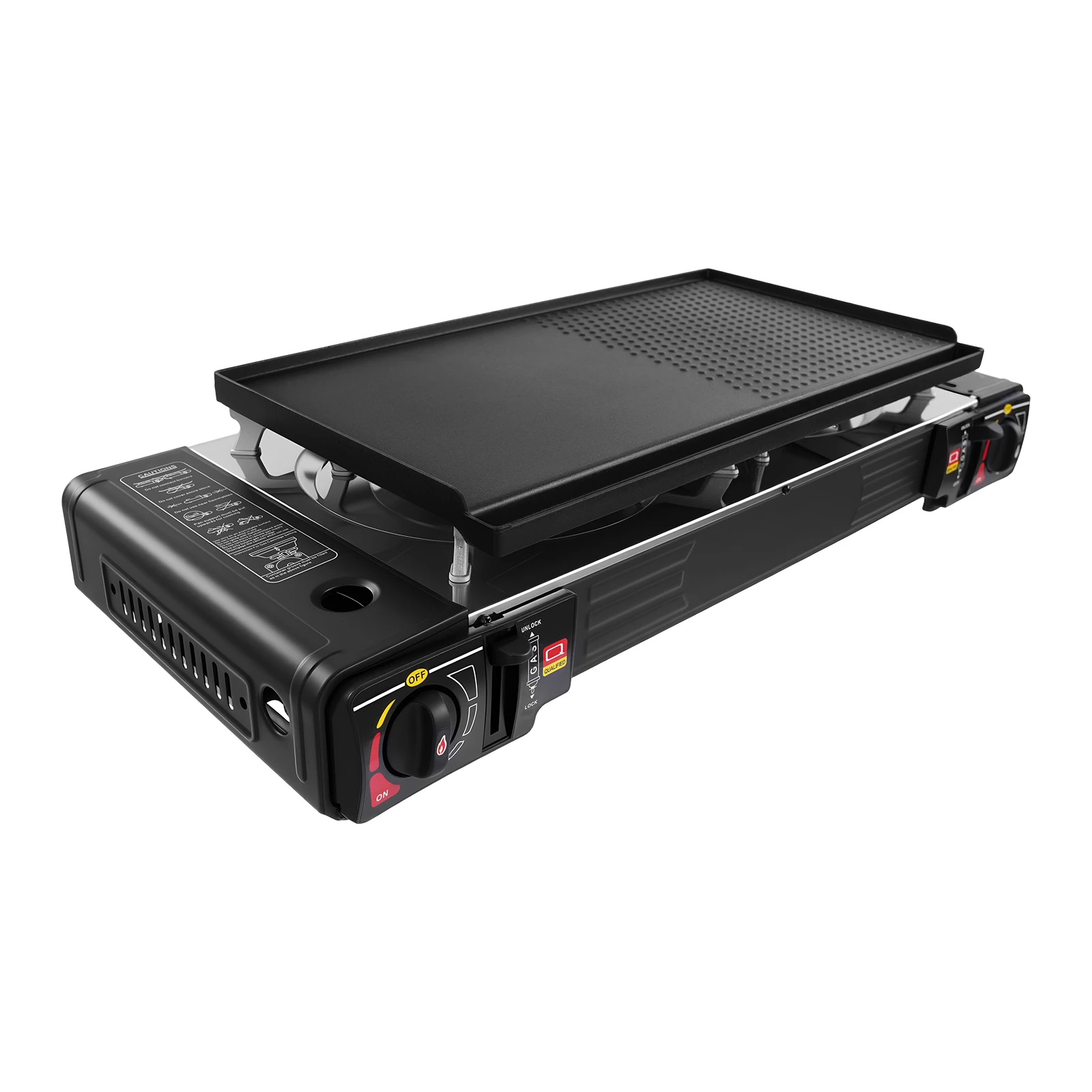 2100–2500 W 2-Brenner-Gasgrillofen, Campingkocher-Grillpfanne, mit Box zum Grillen im Freien Image