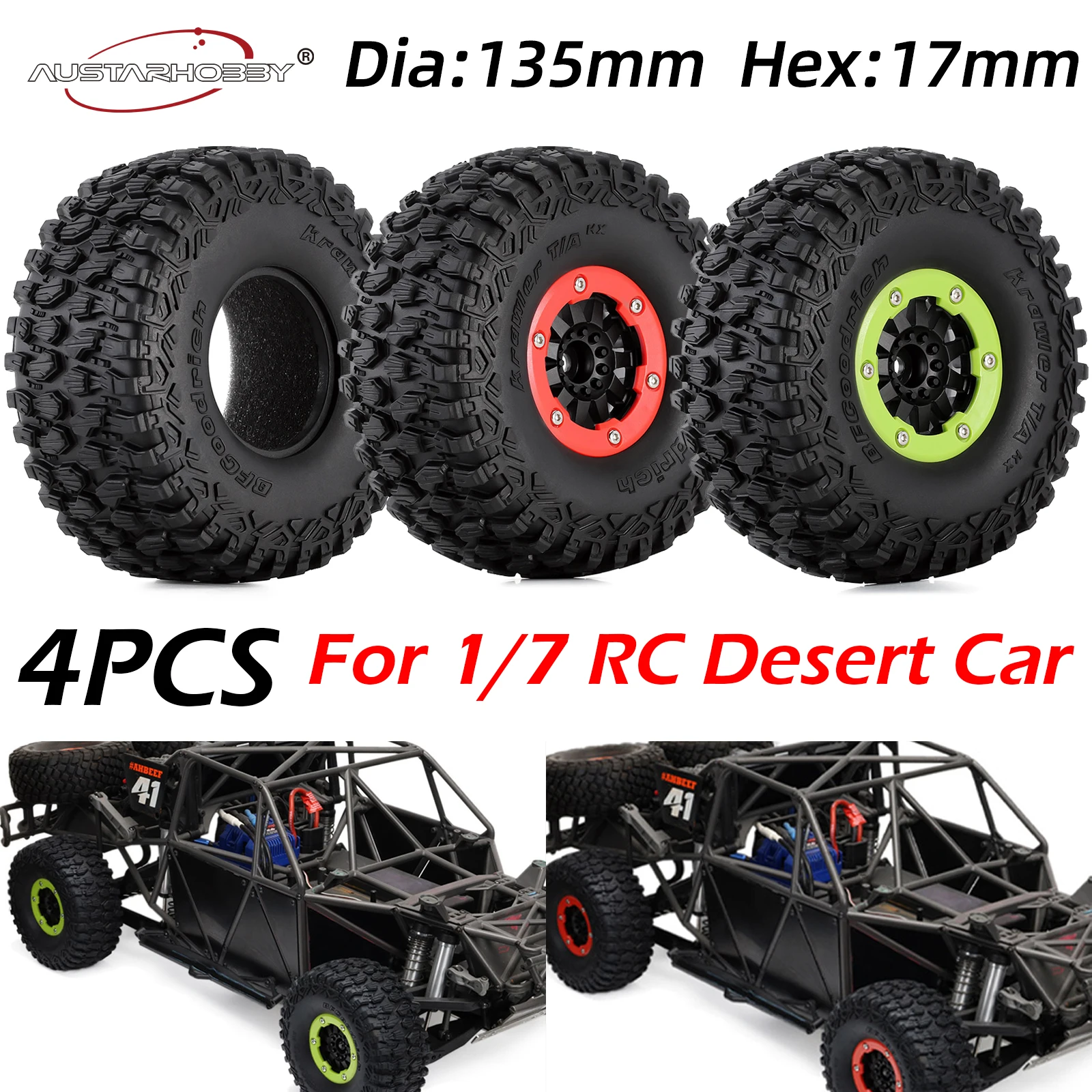 AUSTARHOBBY 17 mm Sechskant-RC-Räder und Reifen 2,8 Zoll für 1/7 Desert Short Course Truck UDR Traxxas Offroad Buggy RC Car Image