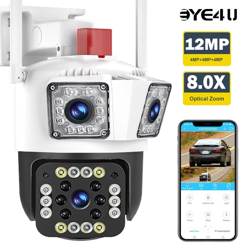 12MP WiFi Sicherheit Kamera Outdoor Triple Len Drei Bildschirme 8X Zoom PTZ IP Cam Auto Tracking Smart Home Video Überwachung webcam Image