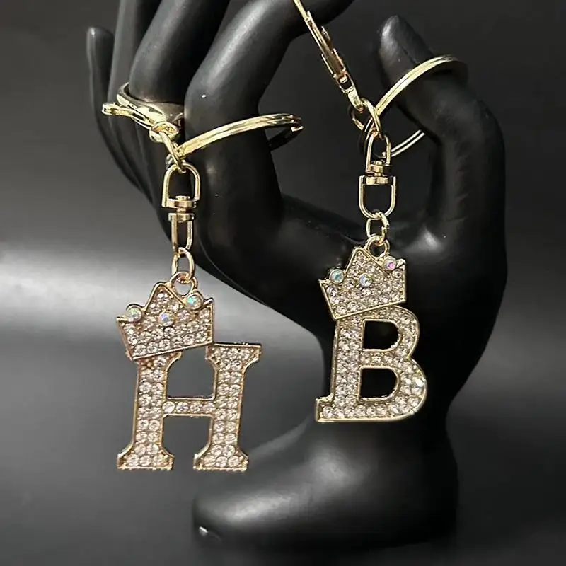 Einzigartiger Schlüsselanhänger mit Kronenkristall-Strasssteinen, A-Z-Buchstaben-Anhänger für Männer und Frauen, 26-Alphabet-Autoschlüsselanhänger, Namensschmuck, Geschenk Image
