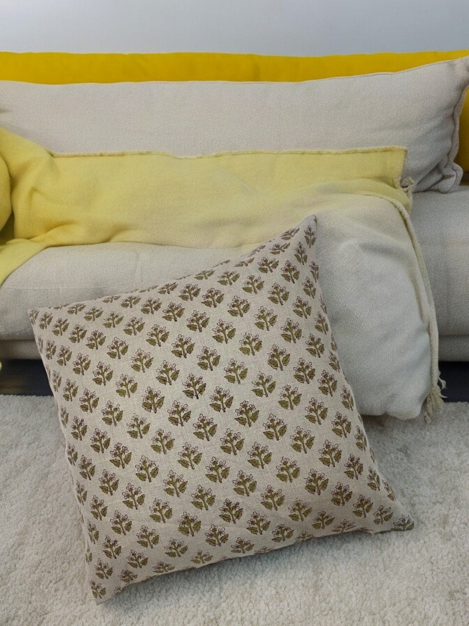 Cuscino con stampa a blocchi di lino naturale, fodera per cuscino stampata a mano, fodera per cuscino decorativa, fodera per cuscino di design, fodera