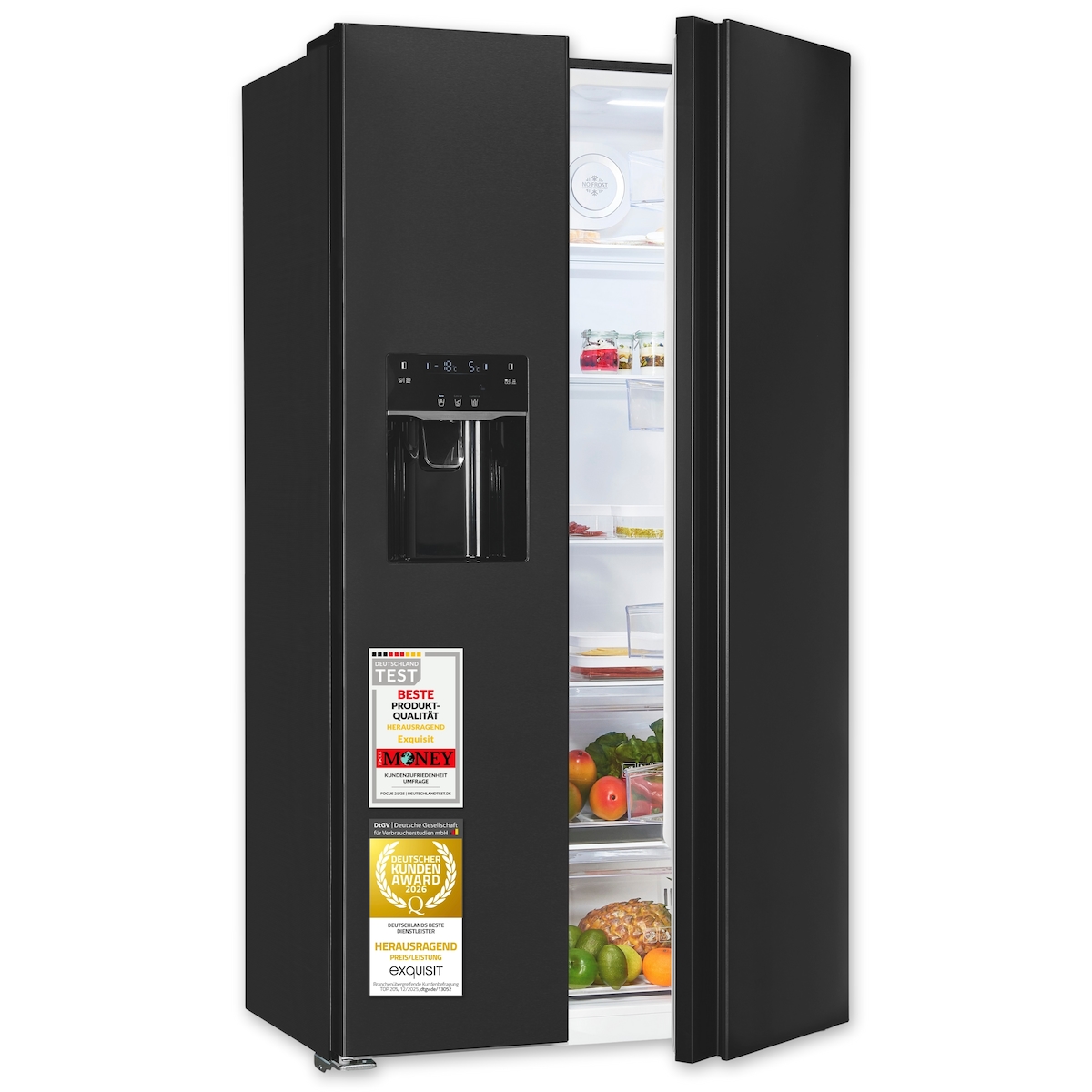 Exquisit Side by Side, 513 Liter, Standgerät, 513 Liter, LED-Beleuchtung, No-Frost, Schnellgefrieren, SBS5520-CF-040E inoxlook-az Image