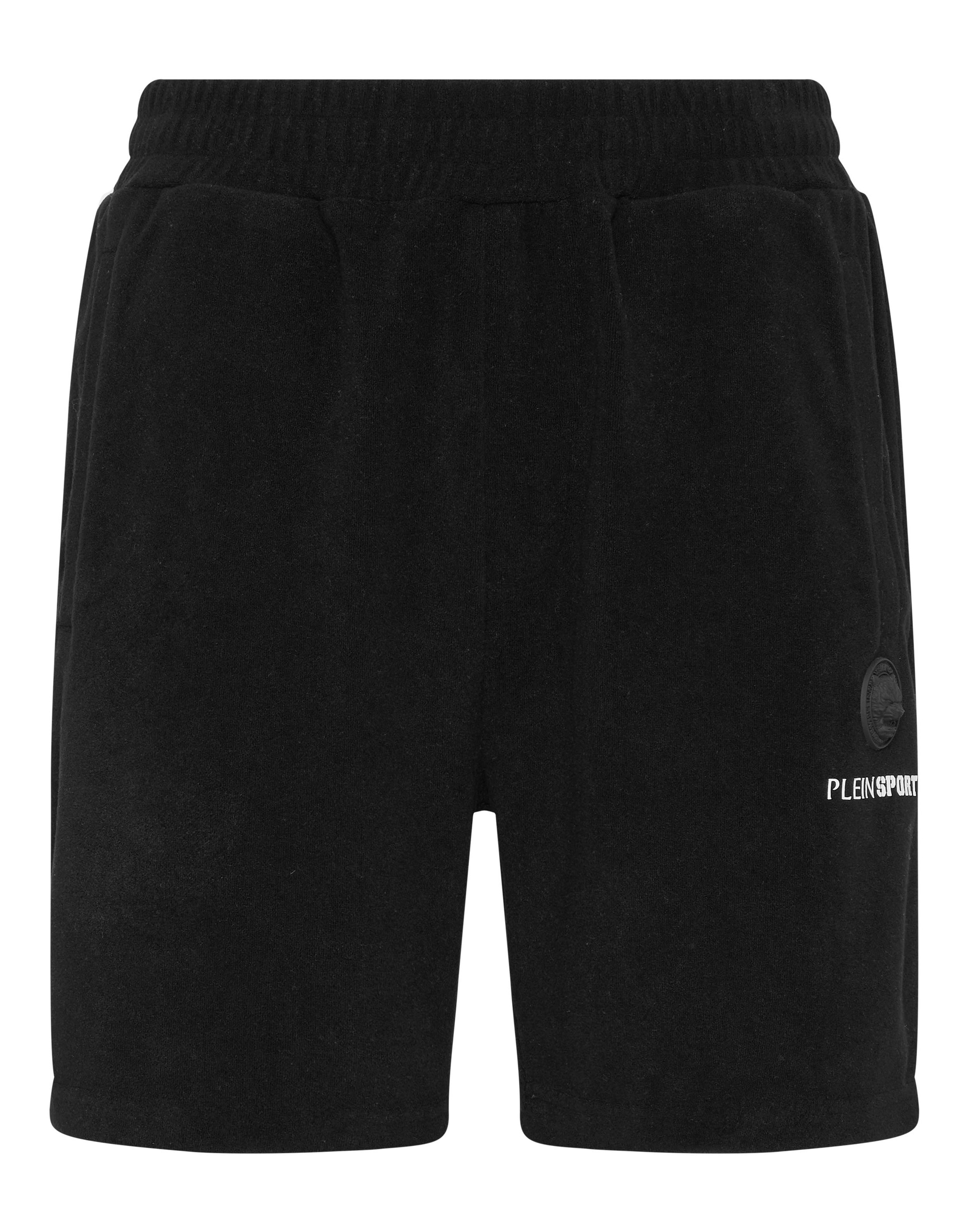 Shorts PLEIN SPORT "Jogging-Shorts", Herren, Gr. M, US-Größen, schwarz (02, schwarz), Obermaterial: 47% Polyester, 38% Viskose, 15% Elasthan, Hosen Shorts