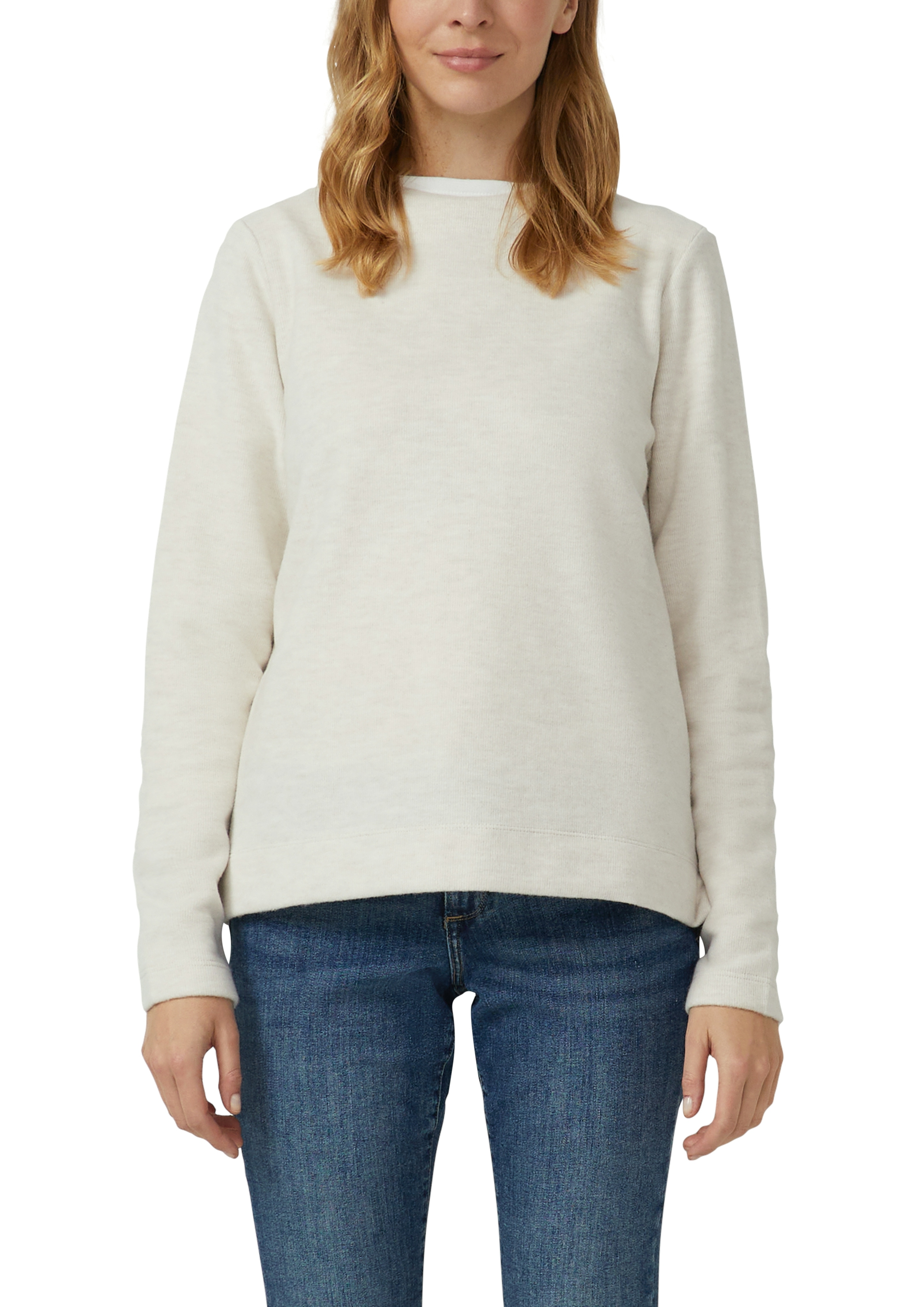 Sweatshirt S.OLIVER, Damen, Gr. 42, beige melange, Web, Obermaterial: 50% Baumwolle, 50% Polyester, unifarben, normal hüftbedeckend, Rundhals, Sweatshirts Sweatshirt, mit kleinem Stehkragen/Turtleneck