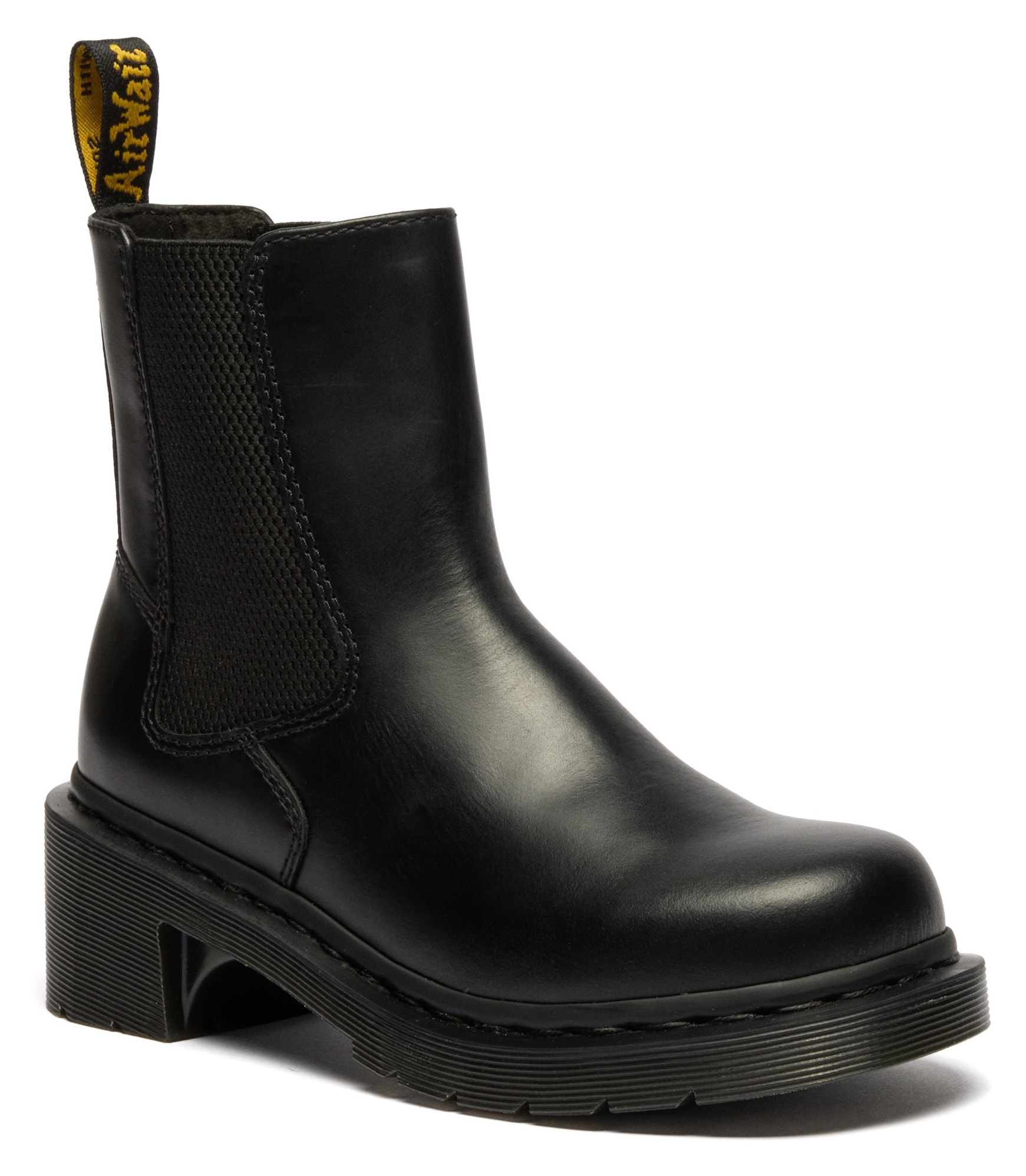 Chelseaboots DR. MARTENS "Alderstone", Damen, Gr. 38, schwarz, Leder, Basic, Schuhe Chelseaboots, Stiefelette, Boots mit Blockabsatz