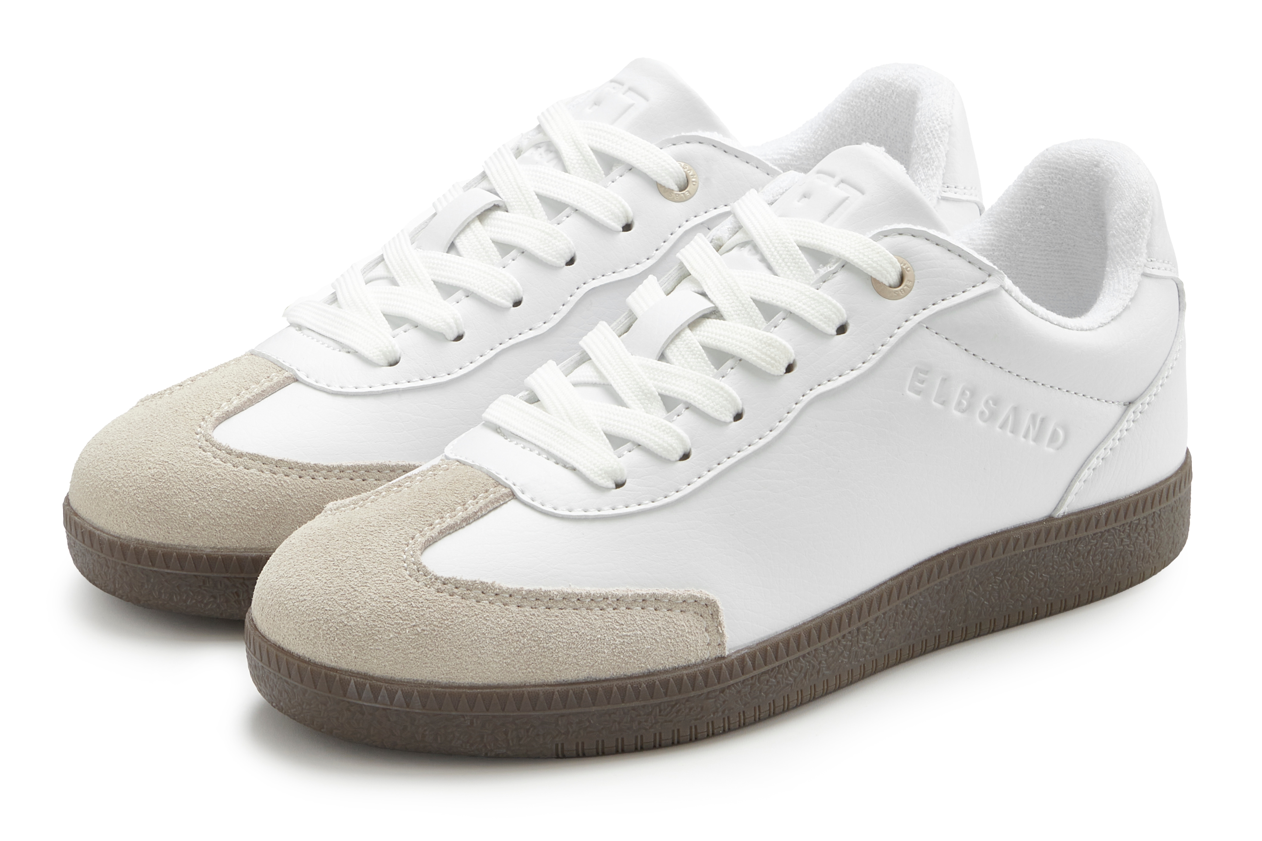 Sneaker ELBSAND "Freizeitschuh", Damen, Gr. 36, weiß, Obermaterial: 90% Lederimitat, 10% Rindsleder. Decksohle: 100% Textilmaterial. Futter: 100% Textilmaterial. Laufsohle: 100% Synthetik, unifarben mit Farbeinsatz, Schuhe Sneaker, Retro Sneaker,...