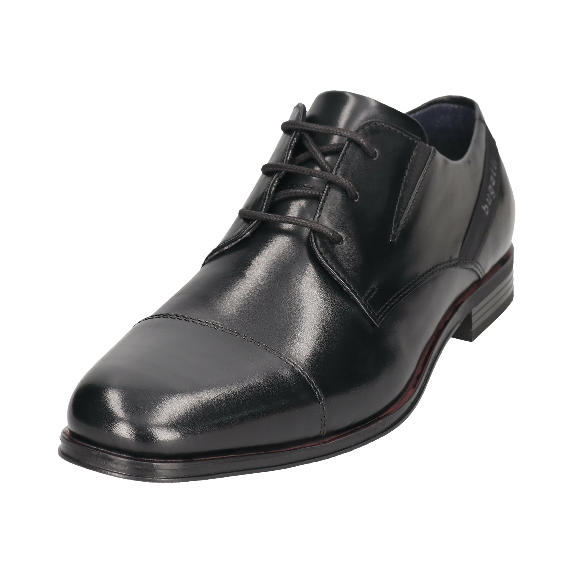 Schnürschuh BUGATTI, Herren, Gr. 43, schwarz, Leder, Schuhe Schnürschuh, Halbschuh, Business-Schnürer, Anzugschuh mit seitlichem Logoschriftzug