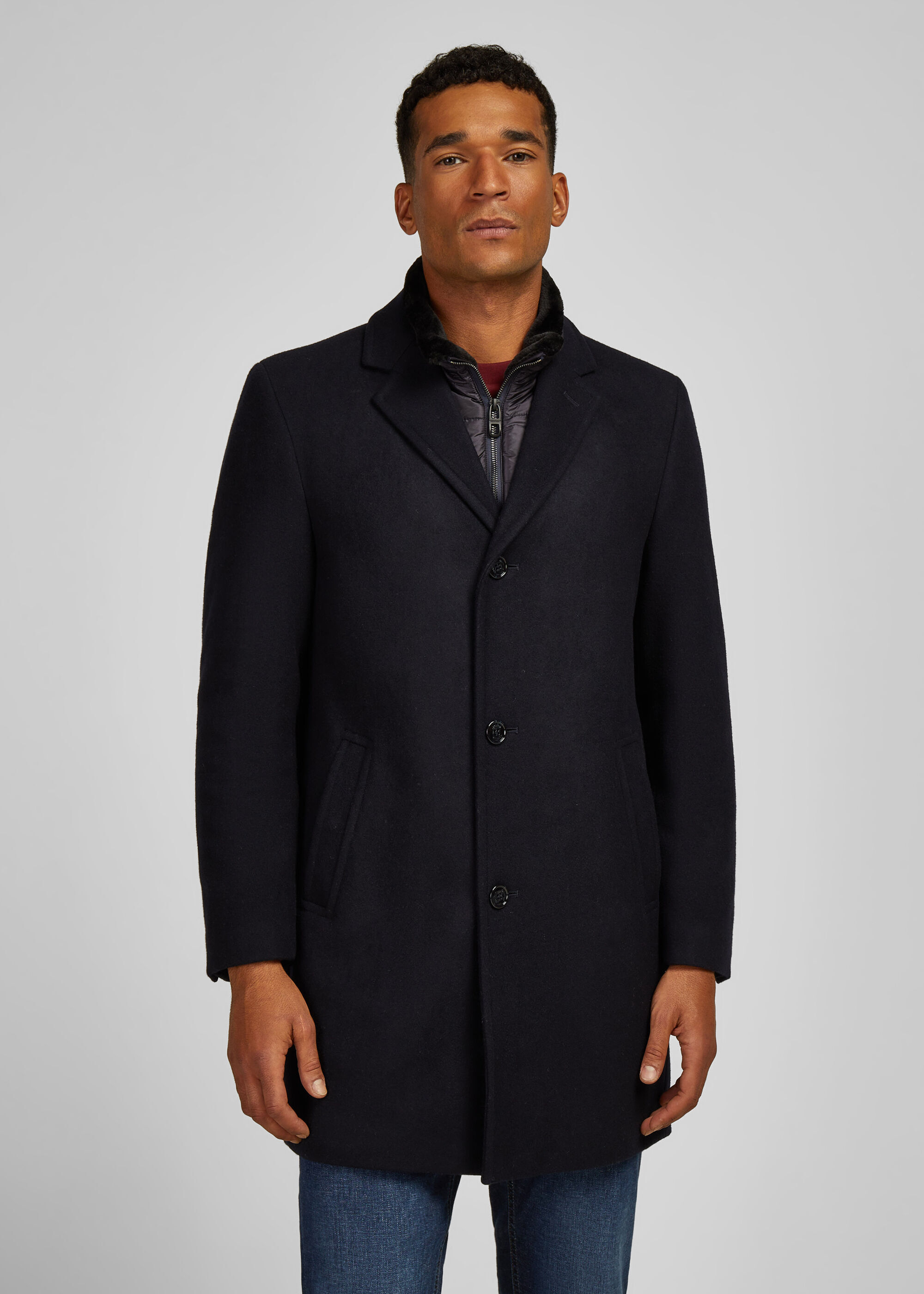 Kurzmantel HECHTER PARIS "Mantel", Herren, Gr. 50 Herren, navy, 60% Wolle, 40% Polyester, unifarben, regular fit, Mäntel Kurzmantel