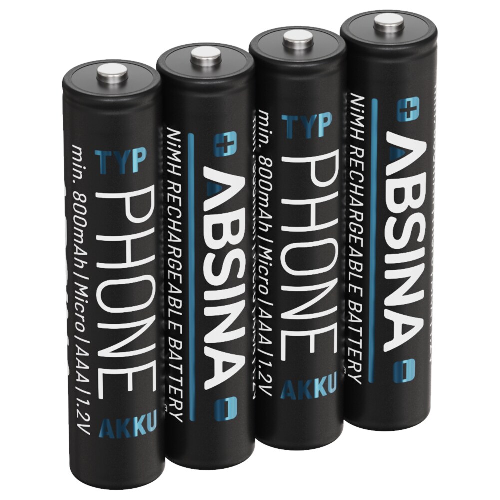 ABSINA Akku AAA für Telefon 800 mAh - 4er Pack NiMH wiederaufladbarer Micro AAA Akku mit 1,2V - AAA Akkus für DECT Telefon Haustelefon - Akkus AAA Image