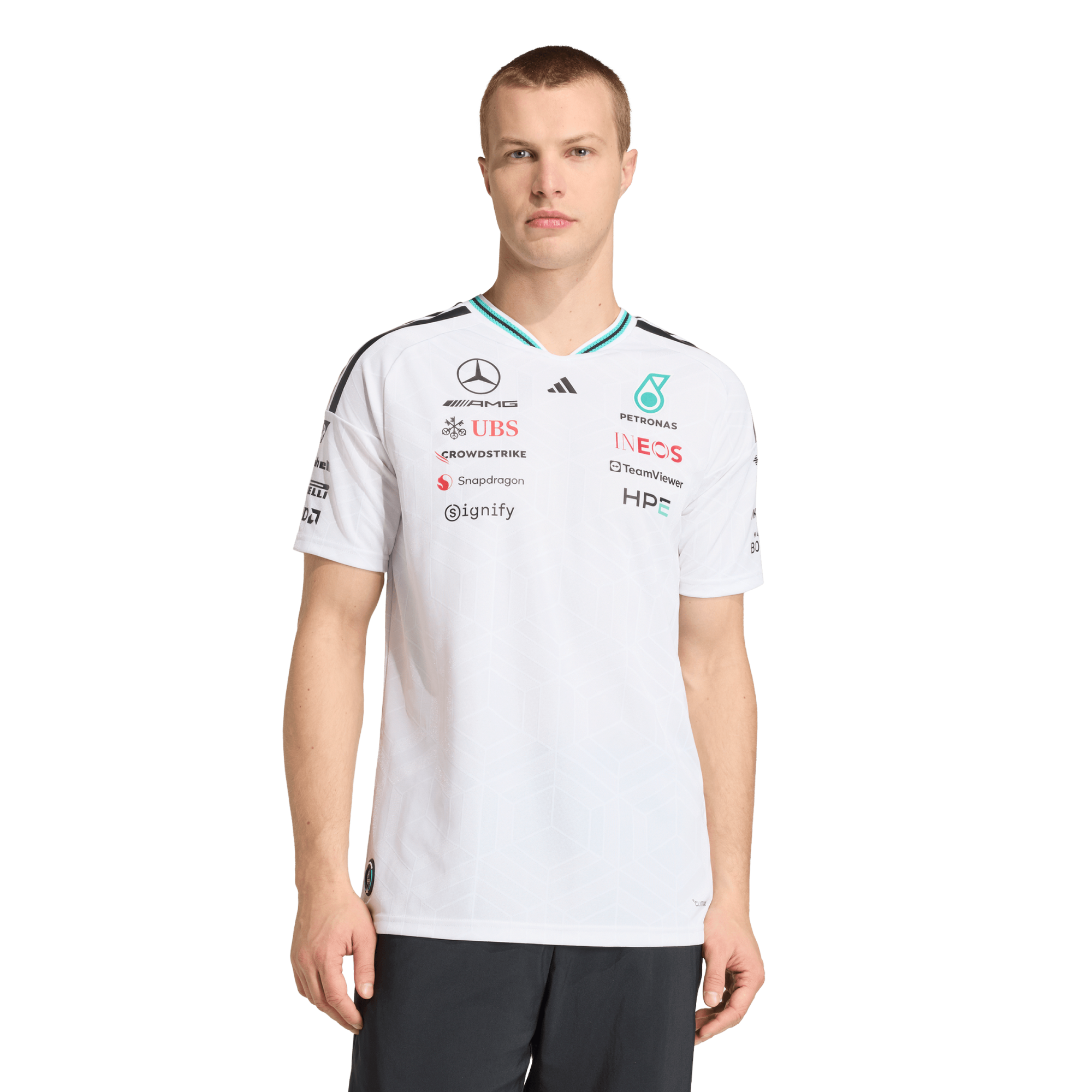 Mercedes AMG Petronas adidas Authentic Team-Fahrer-T-Shirt – Weiß