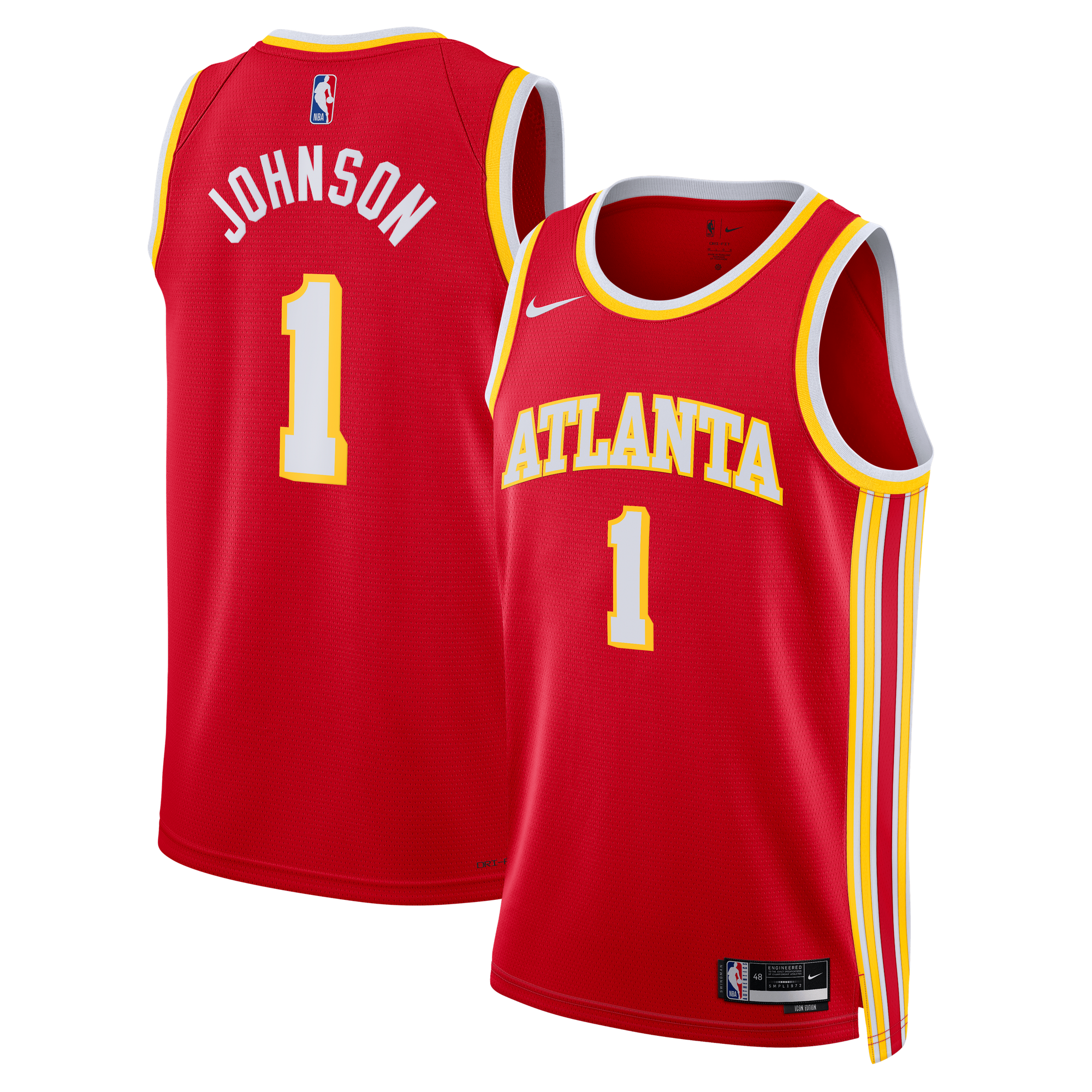 Maillot Swingman Nike Icon Edition des Atlanta Hawks - Rouge - Jalen Johnson - Unisexe - Homme Taille: 3XL