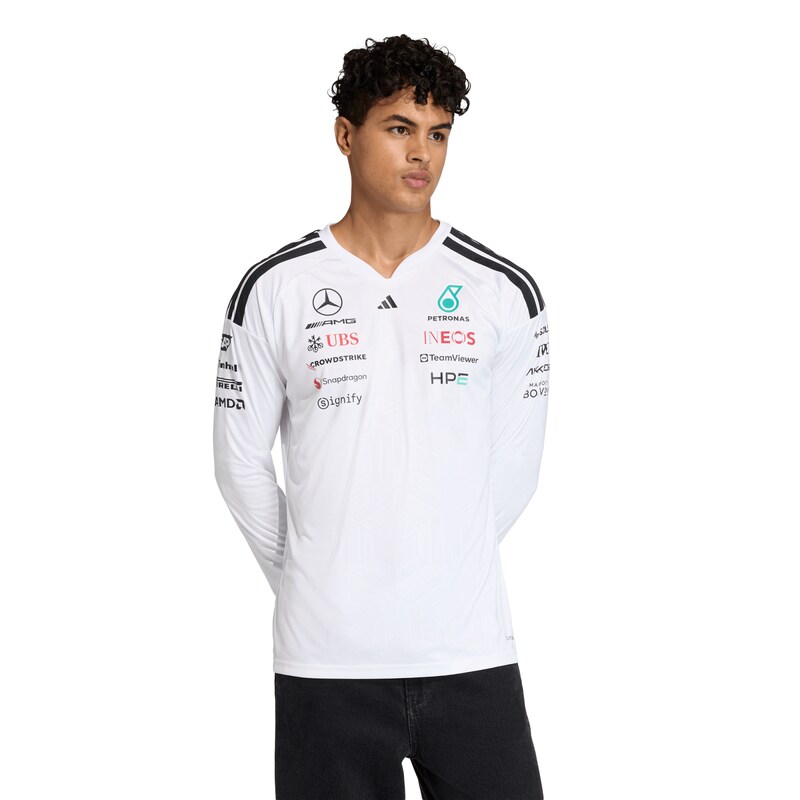 Mercedes AMG Petronas adidas F1 2026 Team-Langarm-Fahrer-T-Shirt – Weiß Image