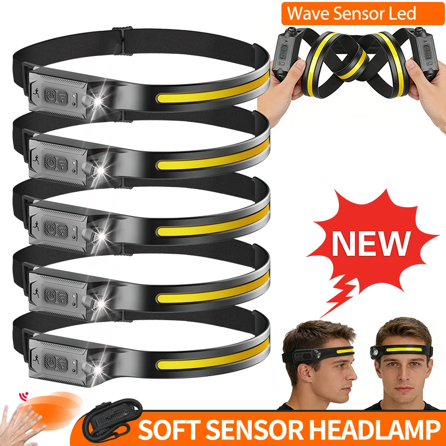 Sensor LED Scheinwerfer USB Aufladbare Stirnlampe 5-modus Beleuchtung Scheinwerfer Taschenlampe Lauflicht Camping Taschenlampe Notfall Lampe Image