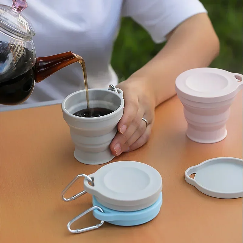 180ml Falt becher Mini versenkbare Tasse Silikon tragbare Tee tasse Outdoor-Reise Kaffee Teleskop Trinkbecher mit Deckel Image