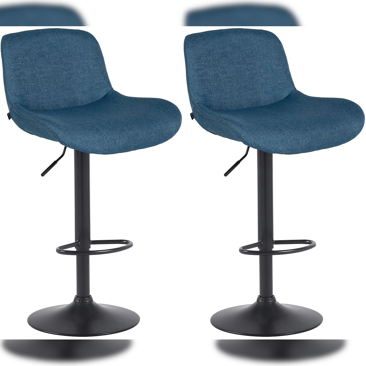 DELUKE 2er Set Barhocker PONOR - Stoff Blau 50x50x85 cm Schwarz | Barstuhl Höhenverstellbar Mit Lehne Drehbar Tresenhocker Tresenstuhl Kneipenhocker Image