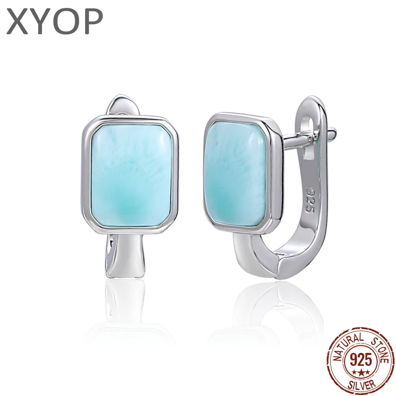 2021 einfache Art Und Weise Geometrische Quadrat Charme 925 Sterling Silber Schmuck Geschenk Klassische Natürliche Edel Larimar Ohrringe für Frauen