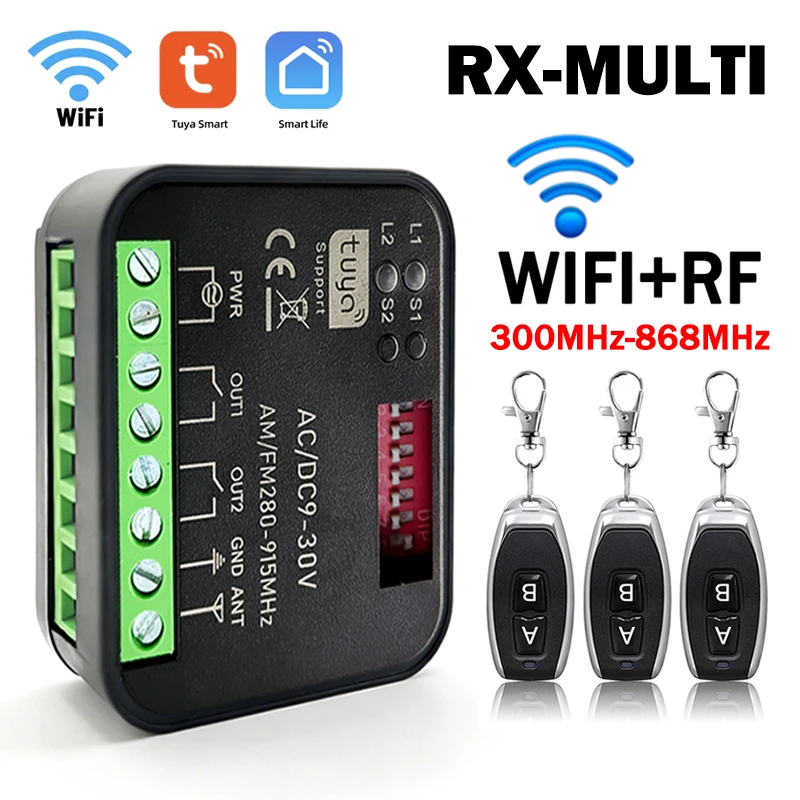 Universelles RX MULTI Tuya Smart Switch Modul 300-868MHz 2CH 433MHz 868MHz WLAN-Controller Garagentor-/Torfernbedienungsempfänger Image