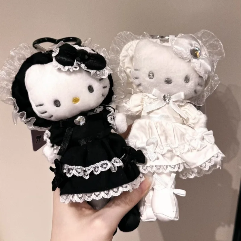 Sanrio Pure White Hochzeit Langes Bein 15CM Hello Kitty Maid Stofftier Schlüsselanhänger Kawaii Elfenbein Spitzenrock Lolita Kitty Katze Plüschtiere