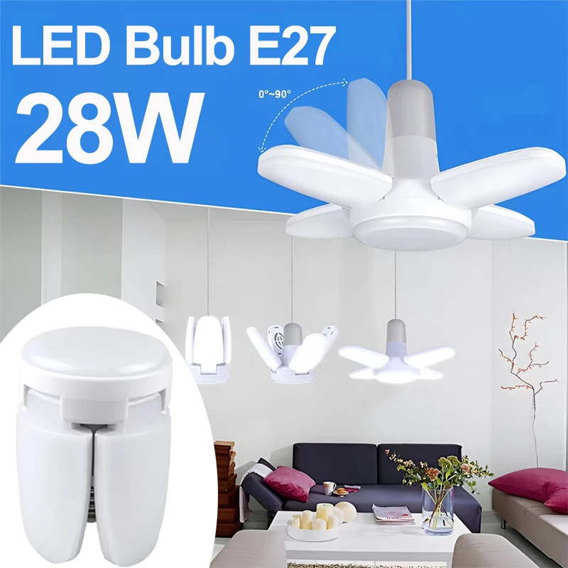 E27 LED-Glühbirne 85–265 V AC, faltbares fächerförmiges Design für Deckenleuchten, Garagenlagerbeleuchtung, 3000 K/6500 K Tageslichtweiß, Energie