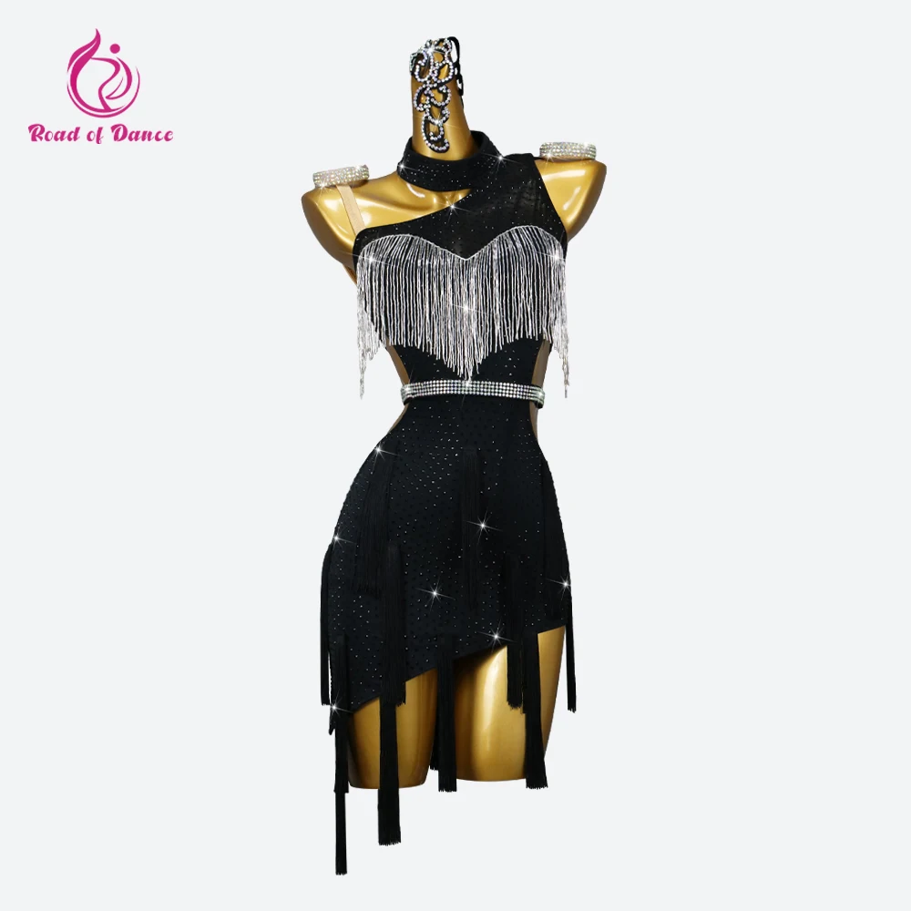 Abito da ballo latino nero Abiti da competizione per donna per sala da ballo di cabaret Costume elegante da indossare per ragazze Nuovo vestito da palcoscenico sexy Gonna da ballo