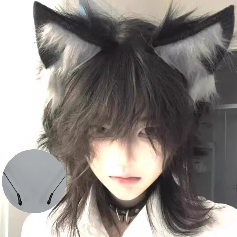 Handgemachte Wolf Ohr Cosplay Katze Ohr Kopfschmuck Lolita Paar Plüsch realistische Tier Ohr Haarband pelzige handgemachte Cos Zubehör Image