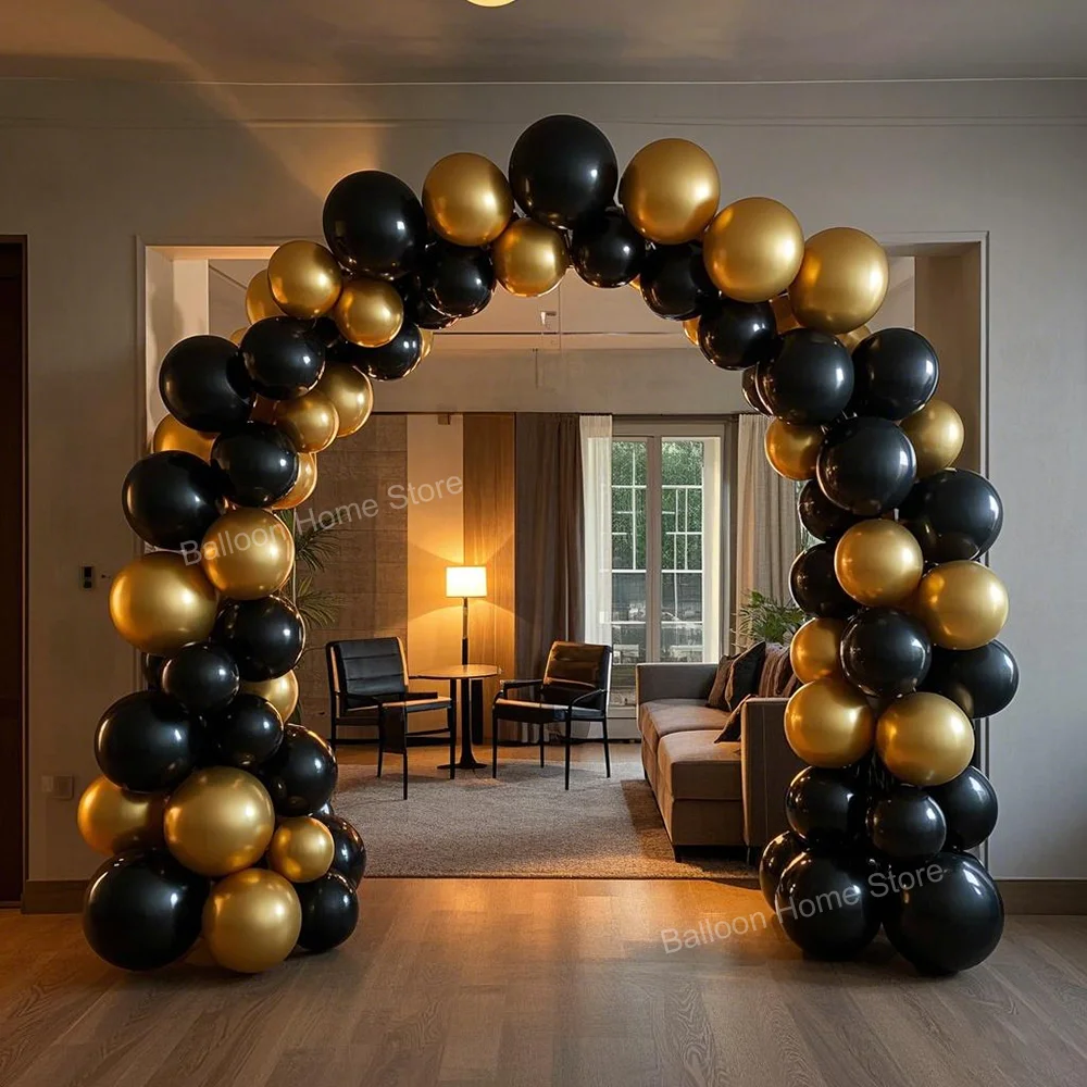 82 Stück Schwarz-Gold-Farben-Latex-Ballonbogen-Set für Erwachsene, Geburtstag, Hochzeit, Geschlecht offenbaren, Junggesellenabschied, Familientreffen, Dekoration Image