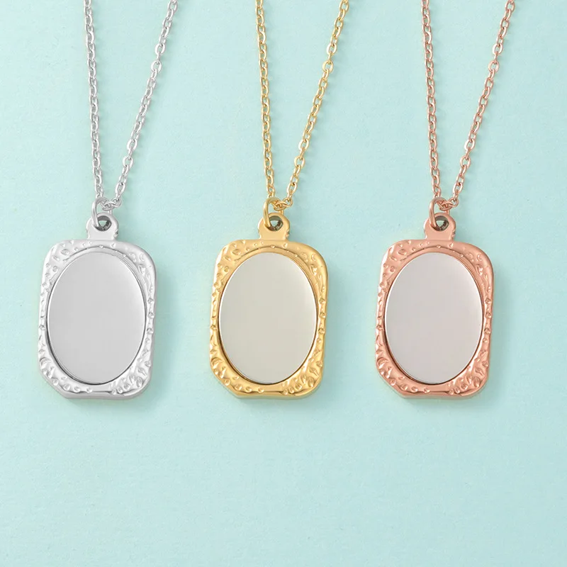 2 Stück/Set Edelstahl Spiegelpolierte Bilderrahmen-Spiegel-Anhänger Halsketten Choker für Damen Herren Liebhaber Schmuck Geschenke Image
