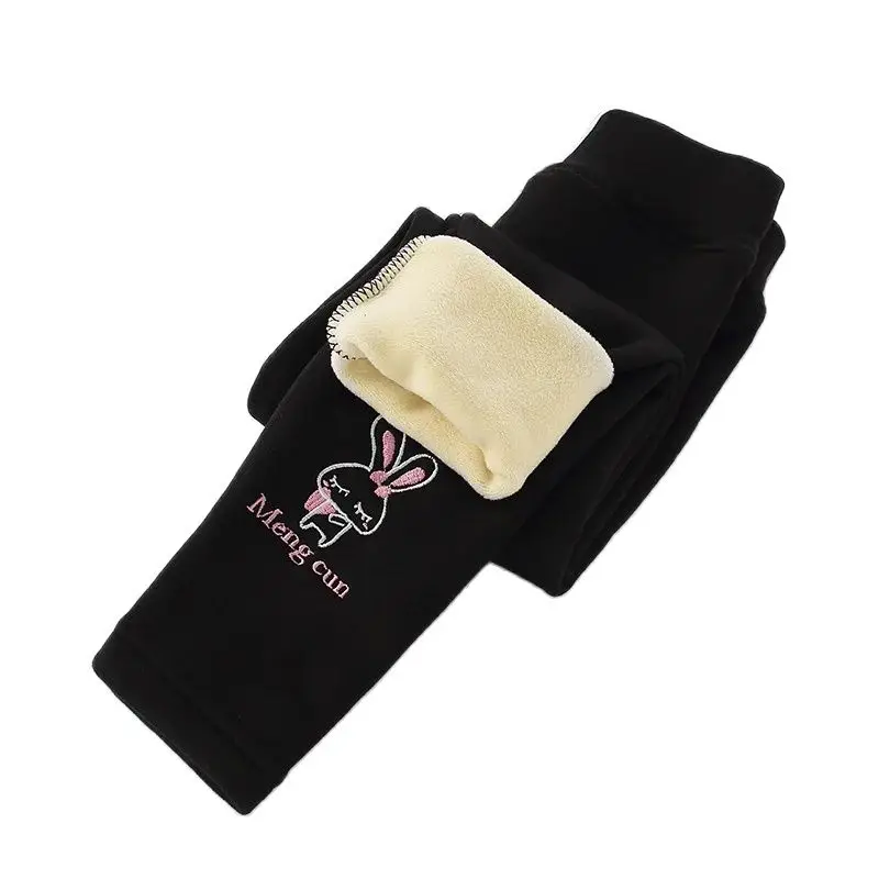 3-7Year Mädchen Leggings Herbst Winter Dicke Warme Plus Baby Hose Kind Nette Stickerei Kaninchen Mädchen Legging Kinder Unten teil Hosen Image
