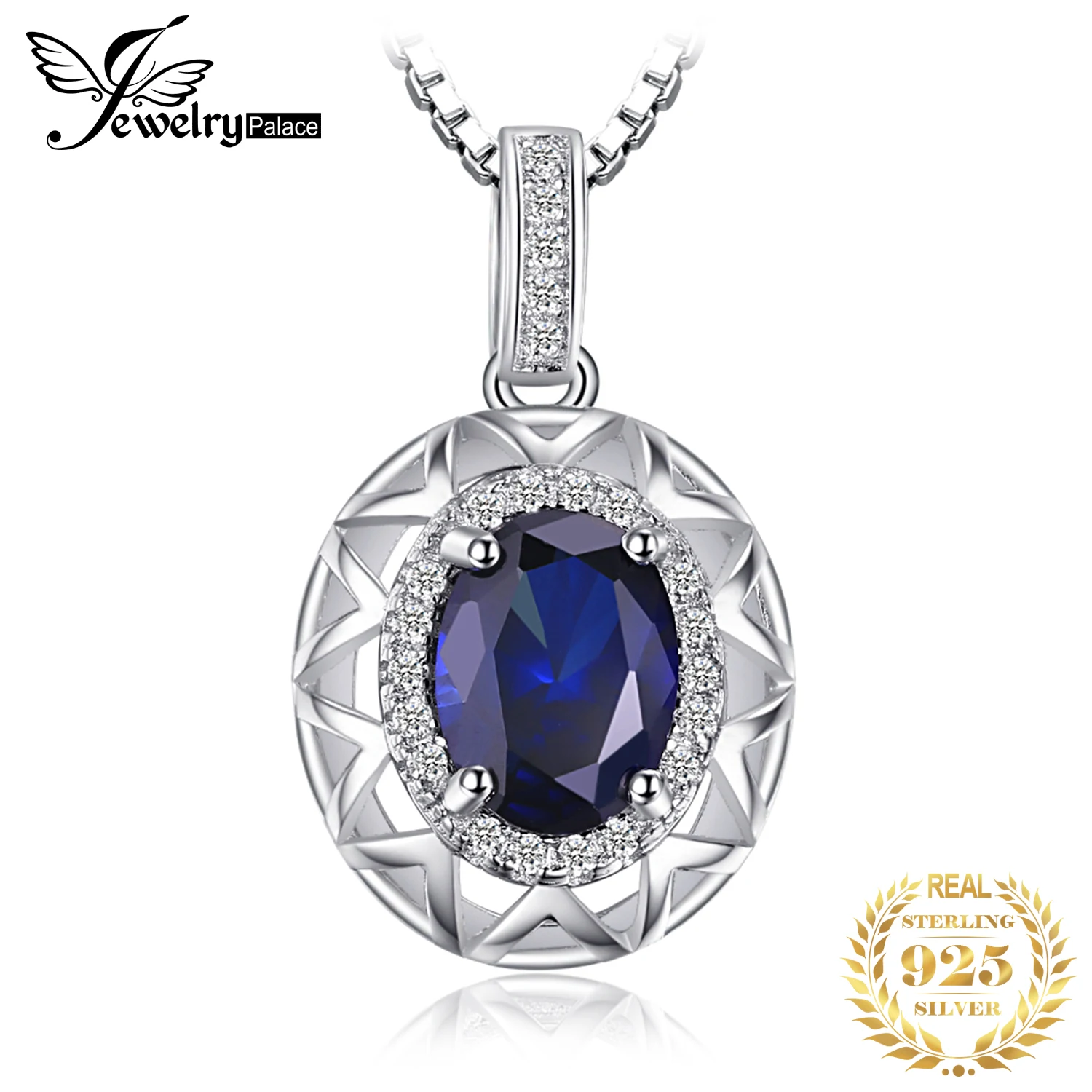 JewelryPalace Collana con ciondolo in argento sterling 925 con zaffiro blu creato con taglio ovale Collana da donna con pietre preziose vuote senza catena