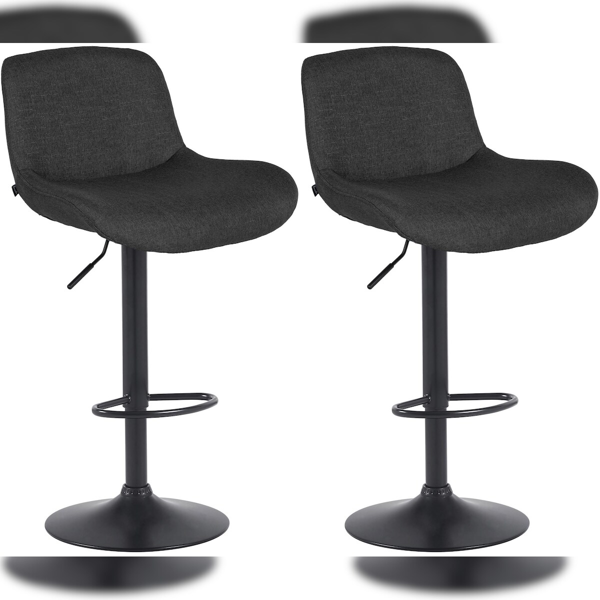 DELUKE 2er Set Barhocker PONOR - Stoff Schwarz 50x50x85 cm Schwarz | Barstuhl Höhenverstellbar Mit Lehne Drehbar Tresenhocker Tresenstuhl Kneipenhocker Image