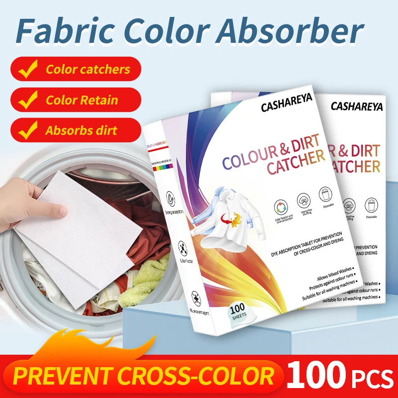 100 Sheets Color Catcher Laundry Sheets, Dye Absorbing Paper for Washing Machine, Prevent Color Run and Stain Transfer, Mixed Lo