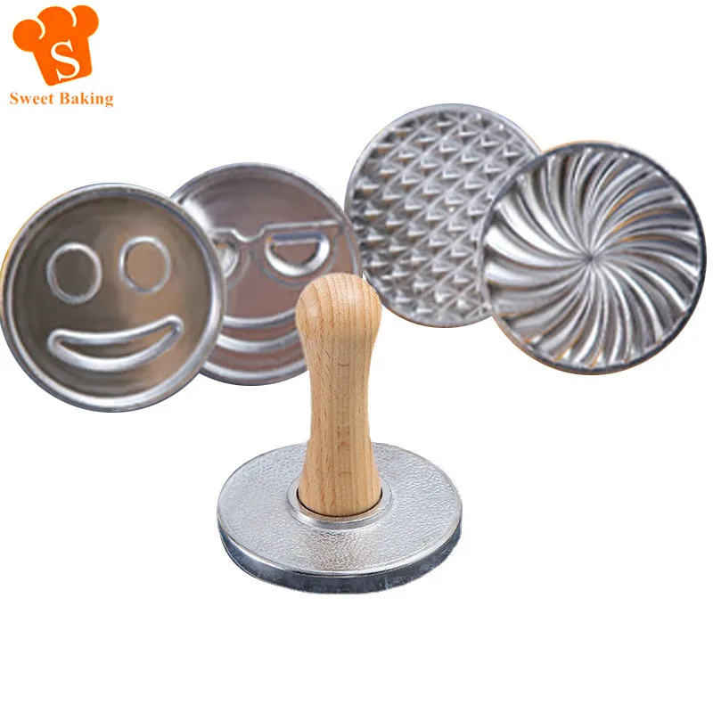 Keksstempel aus Zinklegierung, 7,6 cm, runde Pressform, Keksform mit Holzgriff, Dekorierzubehör zum Selbermachen, Backen, Kuchen, Gebäck Image
