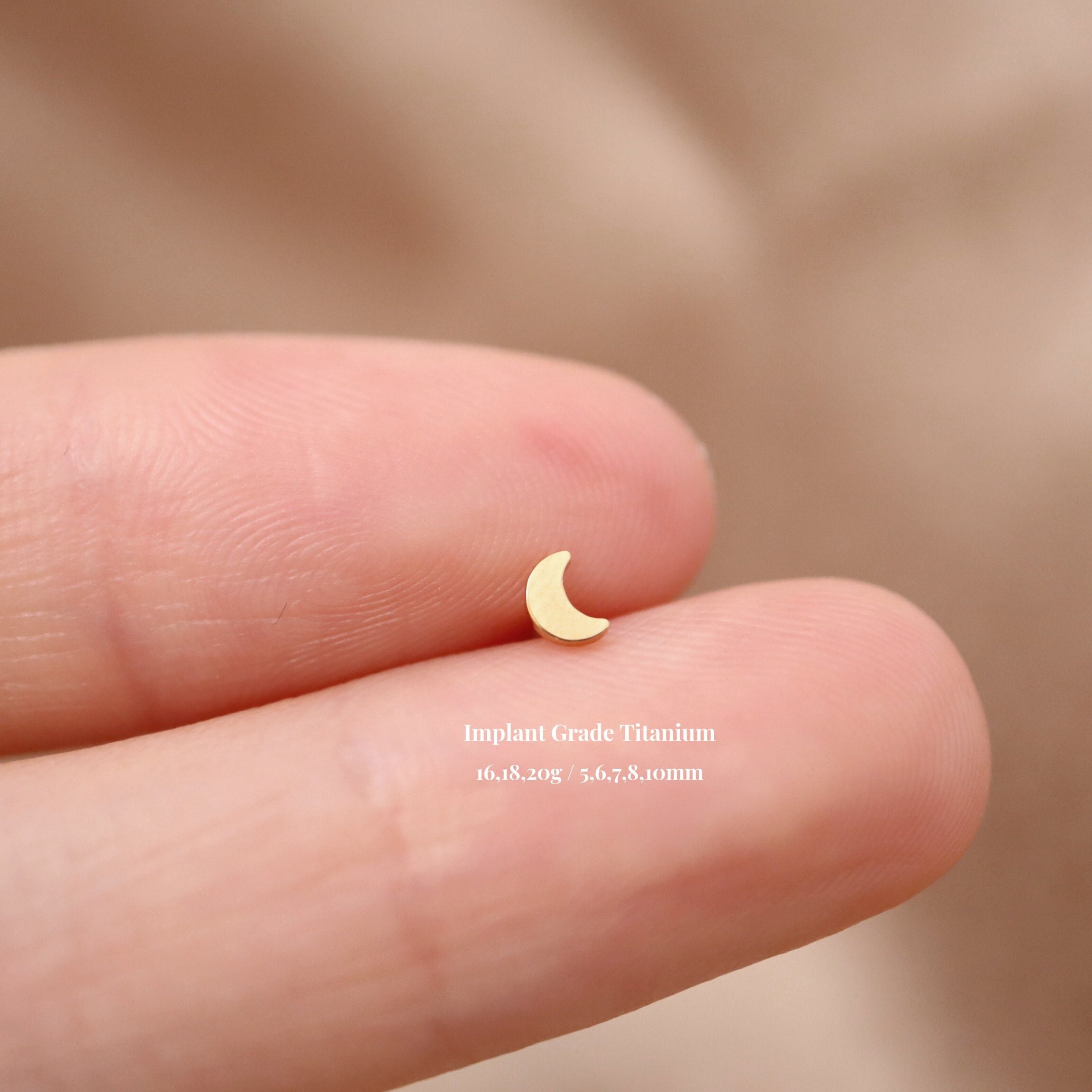 Labret in titanio con perno filettato a forma di luna, orecchino piatto, perno per cartilagine, perno per naso trago e elice, piccolo perno a luna, 16