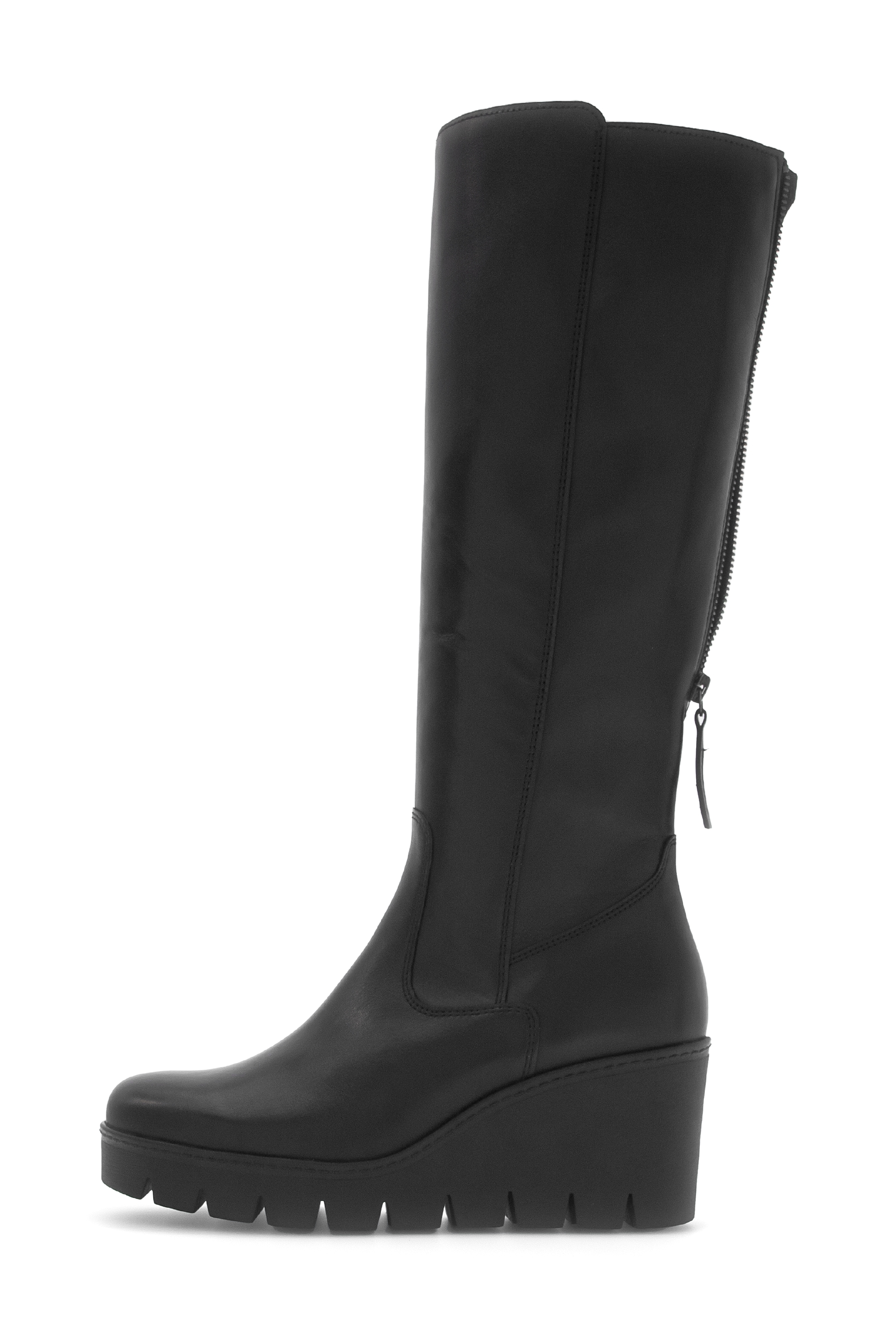 Stiefel GABOR, Damen, Gr. 38, Normalschaft, schwarz, Kalbsleder, Textil, unifarben, Schuhe Stiefel, Keilabsatz, Langschaftstiefel mit zwei Reißverschlüssen