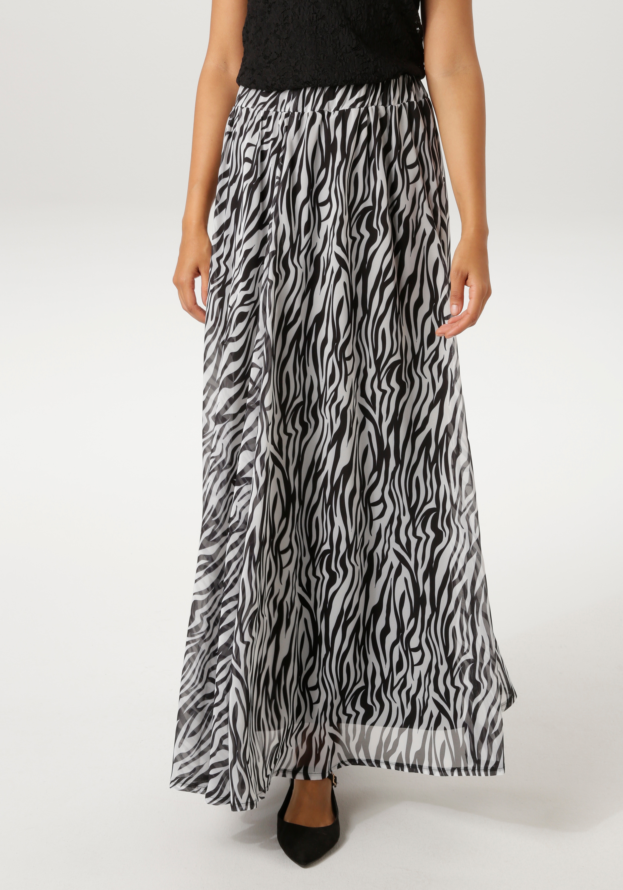 Maxirock ANISTON CASUAL, Damen, Gr. 40, schwarz, wollweiß, Georgette, Obermaterial: 100% Polyester. Futter: 100% Polyester, gemustert, ausgestellt knöchellang, Röcke Maxirock, im trendigen Zebra-Muster - NEUE KOLLEKTION Image