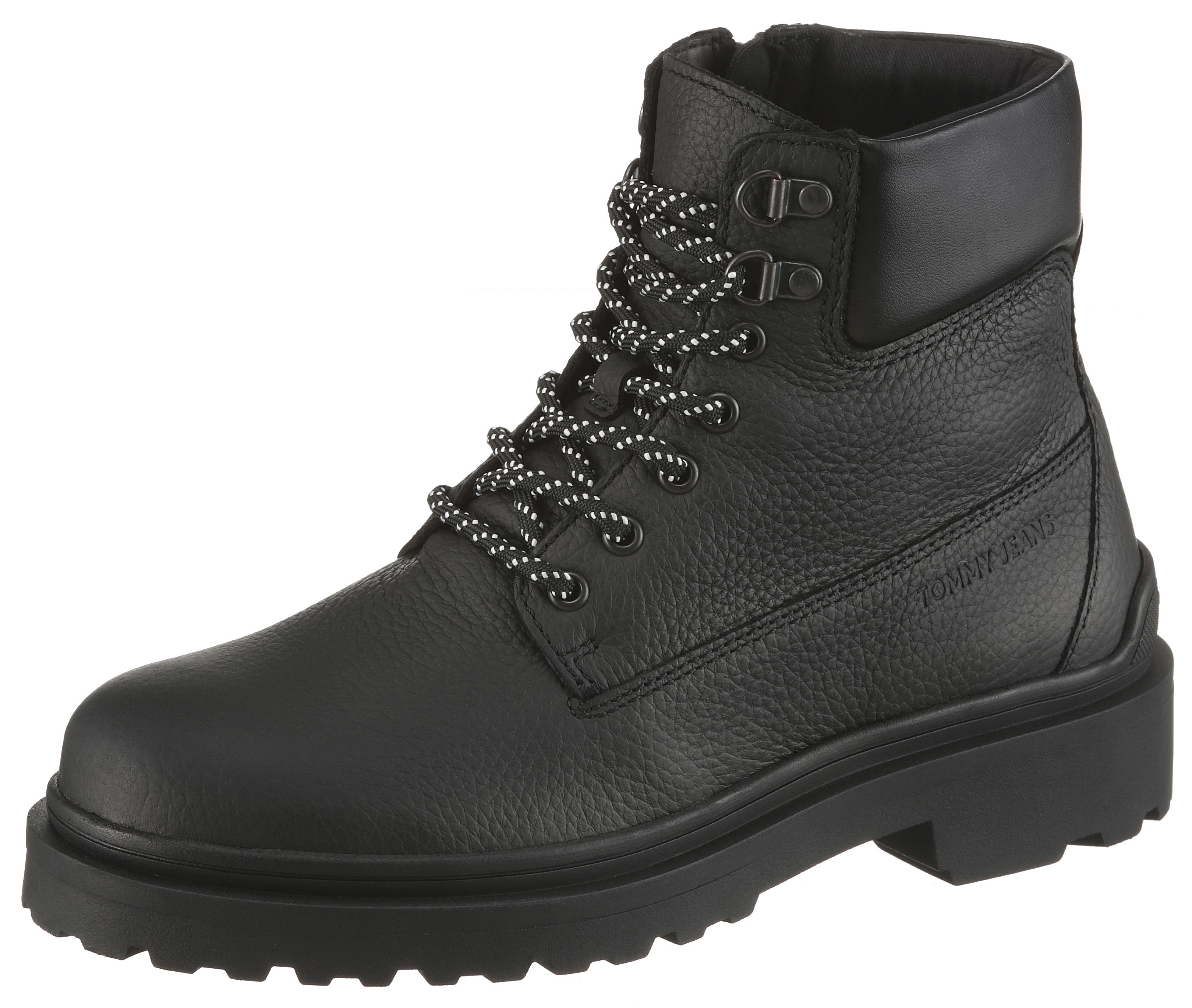 Schnürboots TOMMY JEANS "TJM LACE UP BOOT LEATHER", Herren, Gr. 45, schwarz, Leder, Lederimitat, Schuhe Schnürboots, Schnürstiefelette mit weich abgepolstertem Schaftrand