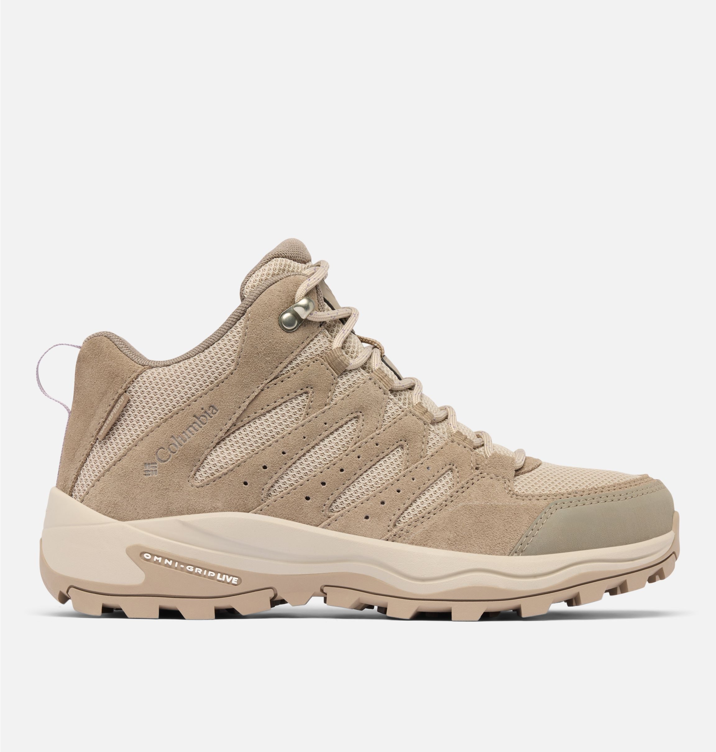 Wanderschuh COLUMBIA "REDMOND™ IV MID WATERPROOF", Gr. 39, wet sand, granite lila, Leder, Synthetik, Schuhe Wanderschuh, wasserdicht