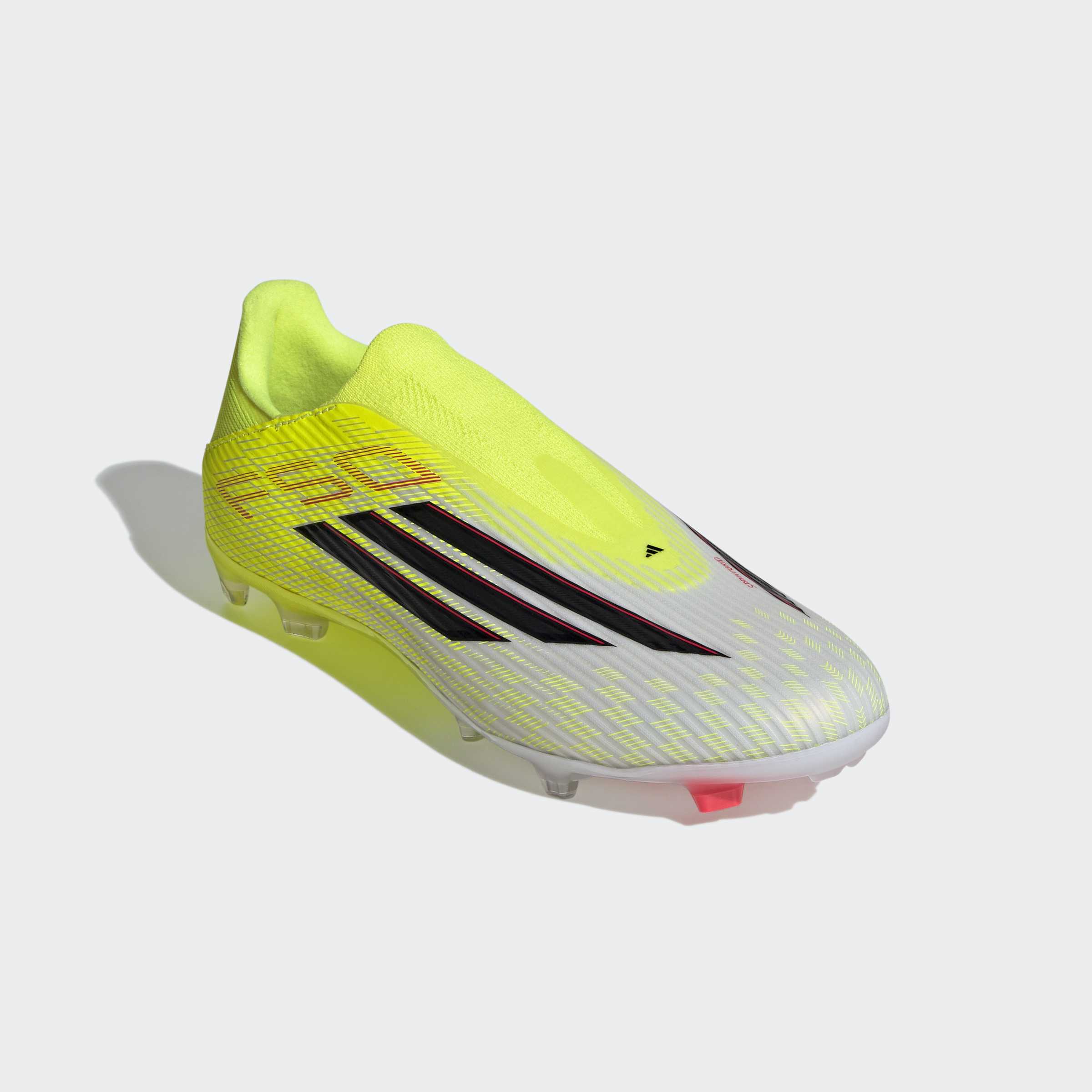 Fußballschuh ADIDAS PERFORMANCE "F50 LEAGUE, FESTE/GEMISCHTE BÖDEN, OHNE SCHNÜRUNG", Gr. 48, team solar gelb 2, core schwarz, lucid rot, Synthetik, Textil, Schuhe Fußballschuh, für viele verschiedene Böden geeignet