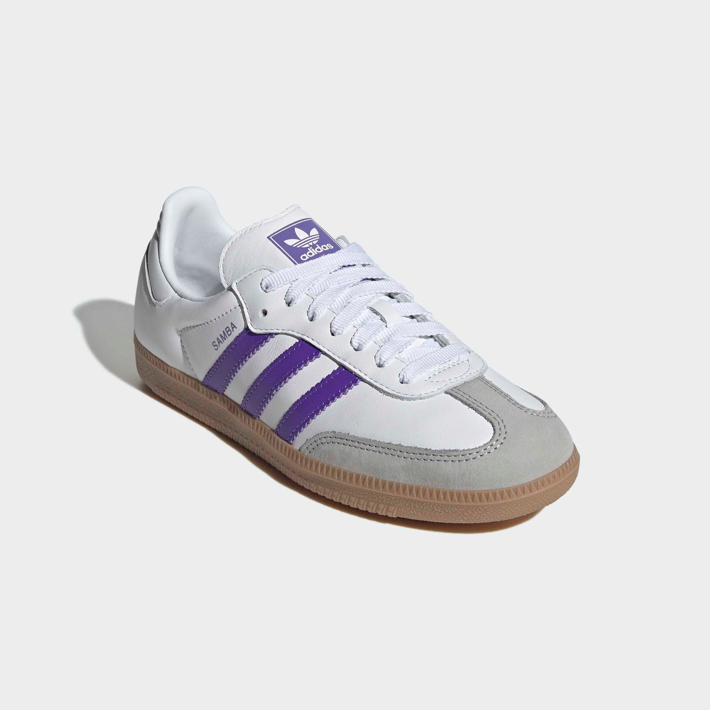 Sneaker ADIDAS ORIGINALS "SAMBA OG", Damen, Gr. 39, cloud weiß, lila rush, grau one, Leder, Schuhe Sneaker