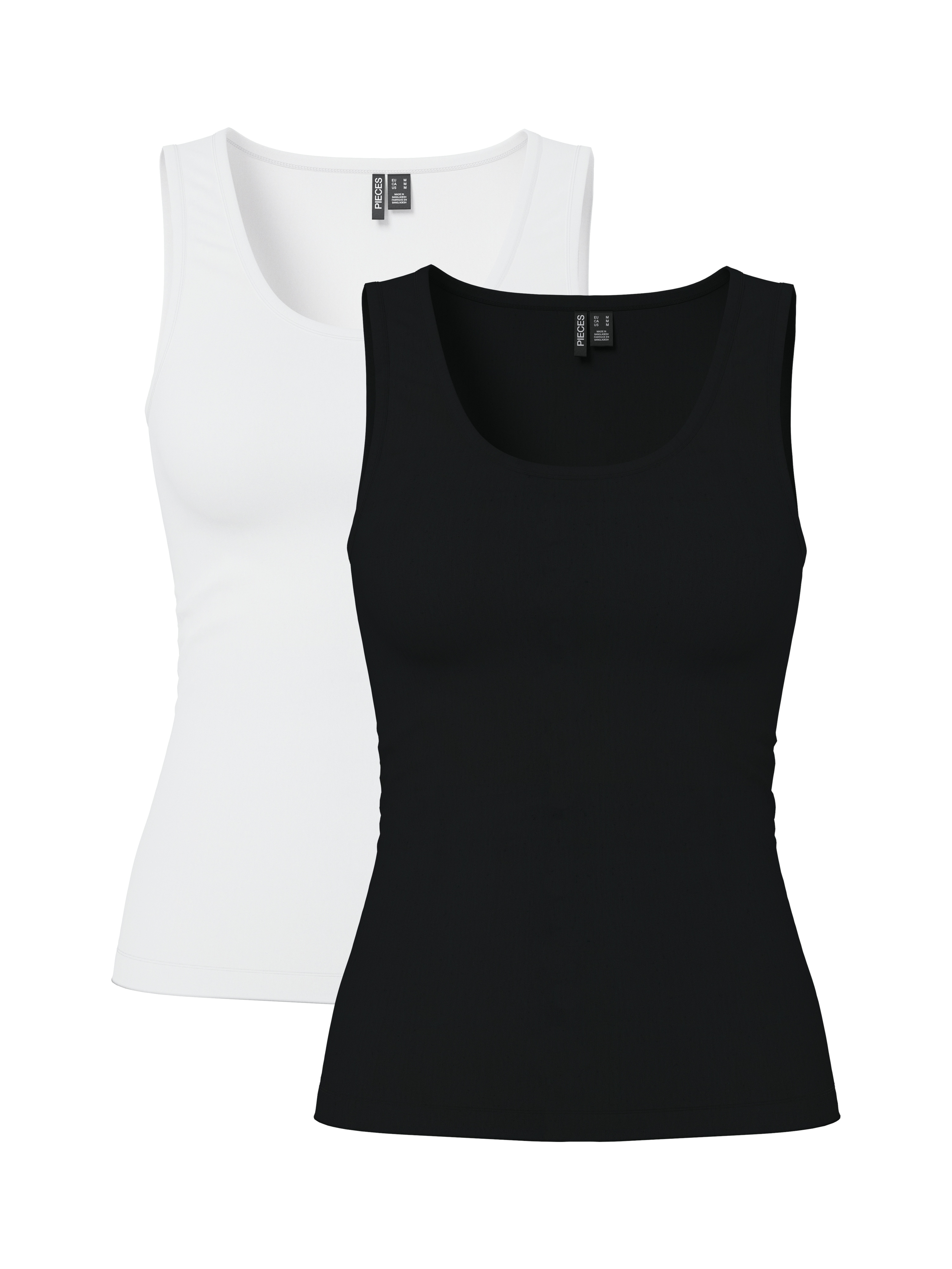 Tanktop PIECES "PCAMELIA TANK TOP 2-PACK JRS NOOS BC", Damen, Gr. XL, schwarz pack:2 pack schwarz, hellweiß, Jersey, Obermaterial: 95% Baumwolle, 5% Elasthan, unifarben, figurbetont normal, Rundhals, Tops Tanktop, mit klassischen Farben