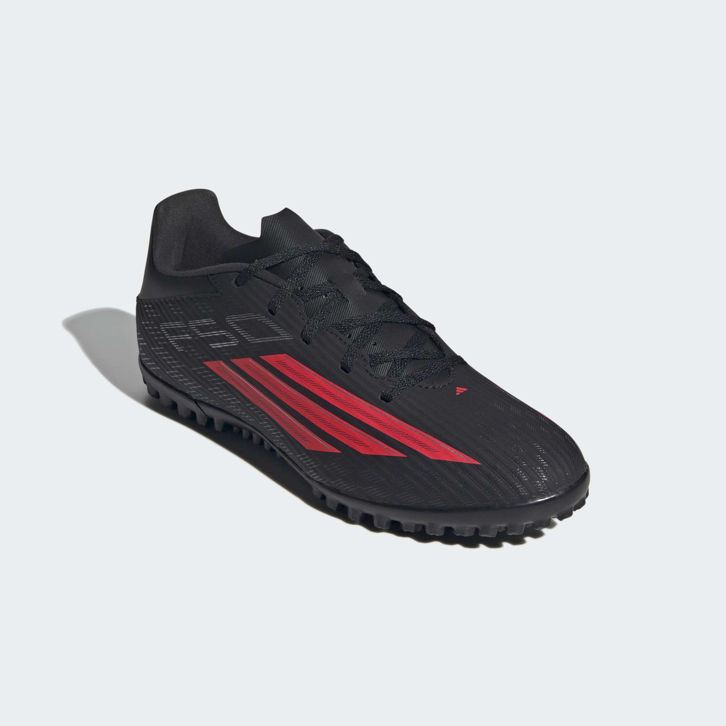 Fußballschuh ADIDAS PERFORMANCE "F50 CLUB, ROLLRASEN", Gr. 42,5, core schwarz, lucid rot, core schwarz, Synthetik, Textil, Schuhe Fußballschuh, für kurzen Kunstrasen, Hart- und Aschenplätze