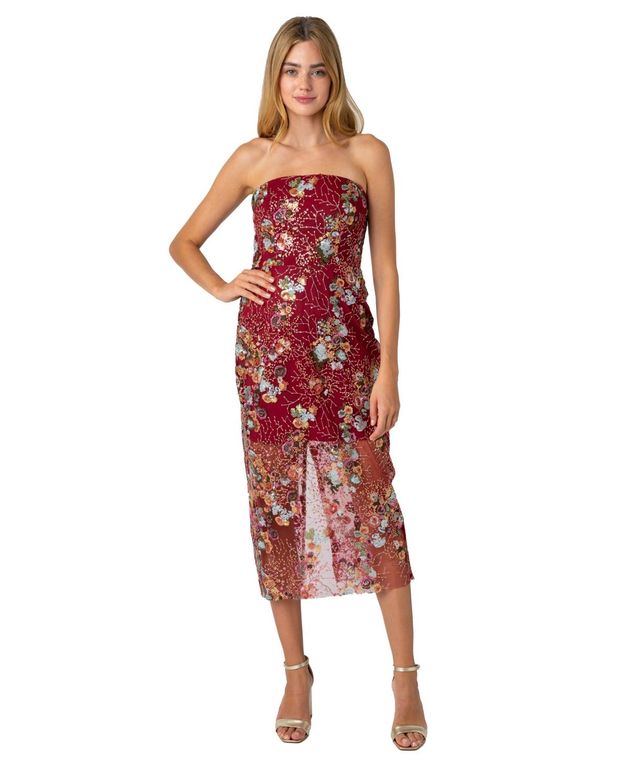 Floral Sequin Strapless Dress - Red - Sam Edelman Dresses