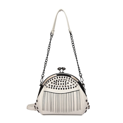 Große Damen-Umhängetasche aus Kunstleder mit Fransen und Nietenbesatz, Schultertasche im Vintage-Punk-Stil mit Kette, mehrfarbige Statement-Handtasche für Freizeit, Musikfestivals und Alltagsausflüge