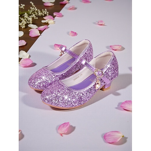 Glitzernde Mary-Jane-Schuhe für Kinder mit niedrigem Absatz, funkelndem Obermaterial und sicherem Schnallenriemen – elegante Prinzessinnenschuhe für Mädchen, perfekt für Hochzeitsfeiern und festliche Image