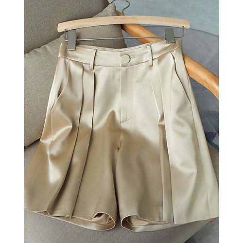 Damen Chinos Faltenhose Urlaub Streetwear Lässig Kurz Mittlere Taillenlinie Einfach Tasche Atmungsaktiv Mikroelastisch Täglich Outdoor Arbeit Schwarz Weiß Champagner Sommer Frühling Normale Passform Image