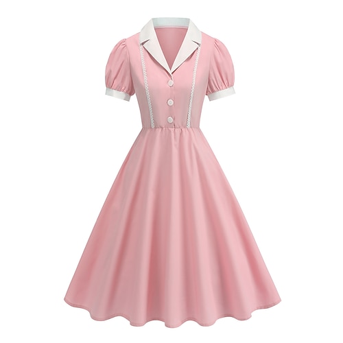 1950er Hepburn Retro Vintage Midlänge A-Linie Kleid Swing-Kleid Blumenkleid Kurze Ärmel A-Linie Kostüm Damen Karneval Valentinstag Maskerade Urlaub Alltagskleidung Junggesellinnenabschiedsparty Image
