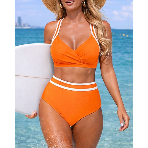 Damen Bikini-Sets Badeanzug 2 Teile Einfarbig UV Schutz Elastisch Ärmellos Bademode Badeanzug Surfen Tauchen Schwimmen Sommer Image